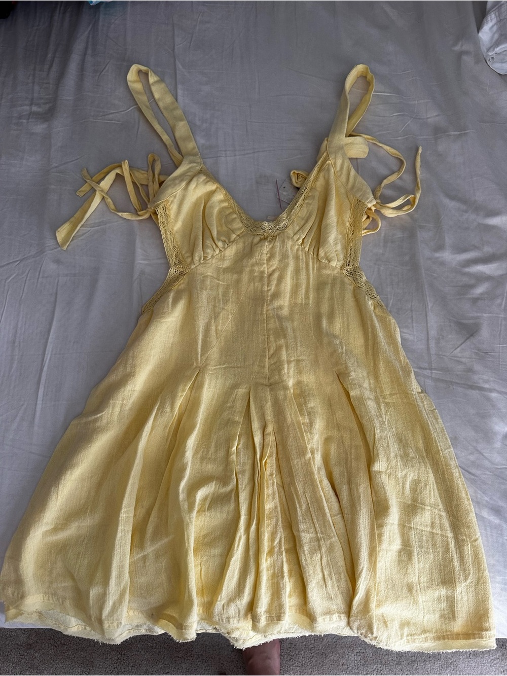 Free People Pale Yellow Tie-Shoulder Mini Dress